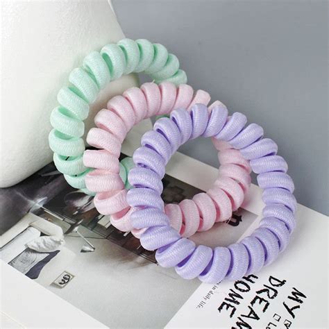 High Elasticity Telephone Coil Hairbands Women Spiral Hair Ties Girls ...