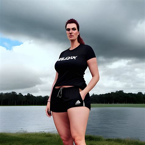 very tall beautiful huge and strong sporty teenage girl in T-shirt and
