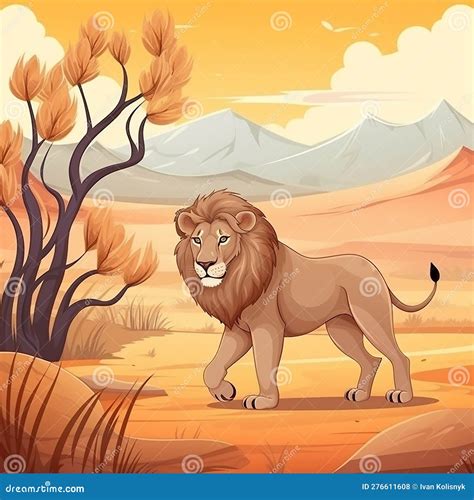 Majestic Lion in African Savanna Looking into Camera 3 Stock