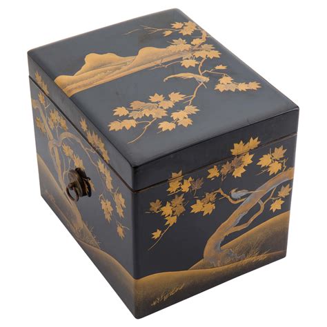 Japanese Black Lacquer Large Document Box with Gold Maki-E Design