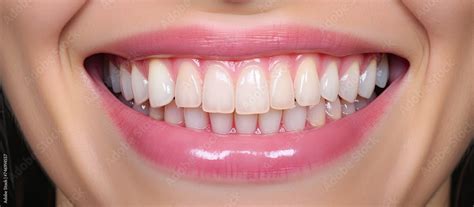 close  view   womans open mouth revealing  white teeth