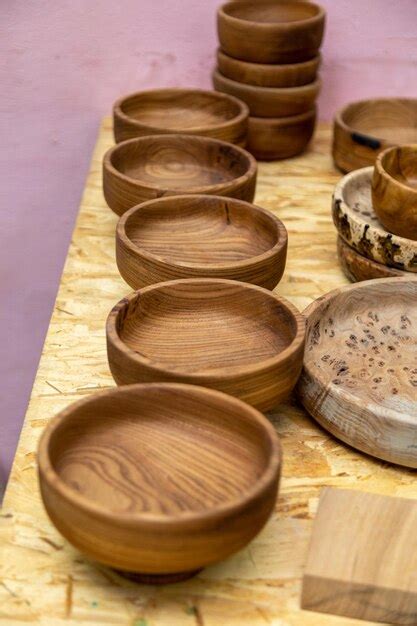 Premium Photo | Handmade wooden bowls on a table