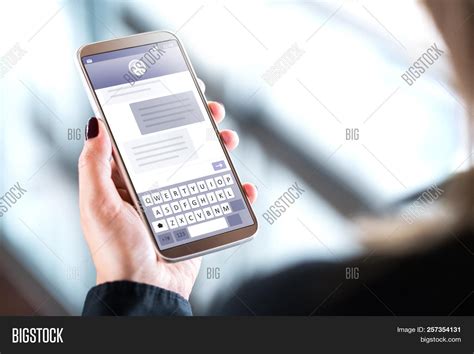 woman sending text image photo  trial bigstock