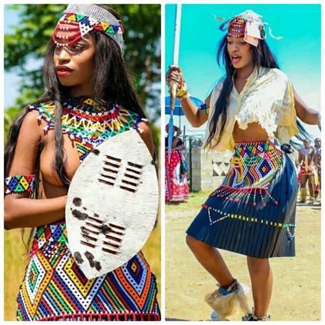Clipkulture | Zulu Maiden In Umemulo Traditional Attire With Shield and