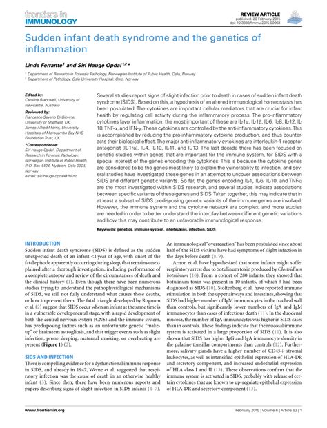 (PDF) Sudden Infant Death Syndrome and the Genetics of Inflammation