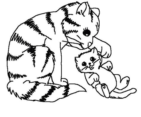 Раскраски кошечка, Раскраска кошечка с котенком Домашние животные.