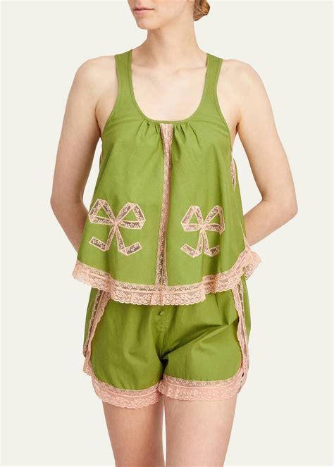 Morgan Lane Maebelle Nessa Ruched Lace-Trim Pajama Set - Bergdorf Goodman