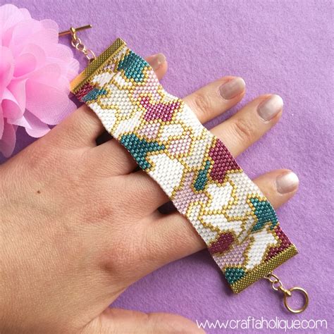 Peyote Stitch Bracelet Pattern - "pretty Patches" - Teal, Pink, Gold ...