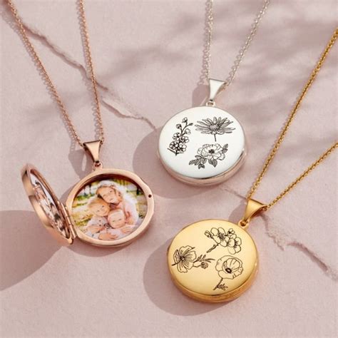 Engraved Family Birth Flower Locket Birthday Gift Handmade - Etsy