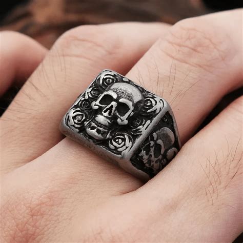 Anéis masculinos com Caveira Vintage Punk Rock, Anel de Esqueleto de ...