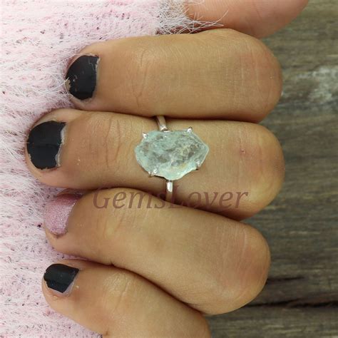 Raw Aquamarine Ring Aquamarine Rough Ring Natural Uncut - Etsy