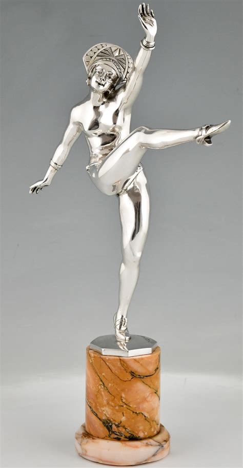 Art Deco Silvered Bronze Sculpture Nude Dancer by J. P. Morante France