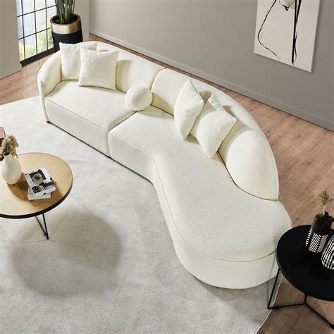 Milet Luxury Modern Boucle Fabric Curved Arm Sofa - On Sale - Bed Bath