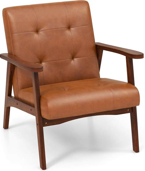 COSTWAY Armchair Accent Chair, Tufted Leather Upholstered Single Sofa ...