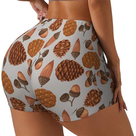 Derioi Pinecone Autumn Pattern for Women's Workout Shorts Seamless