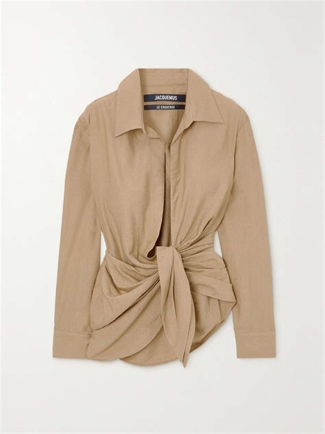 JACQUEMUS Bahia knotted draped twill shirt | NET-A-PORTER