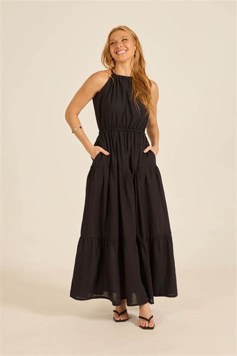 Vestido De Algodão Longo - Vestido Longo Liso Voil de Algodão Barra Três Marias - Preto - Visual Rio