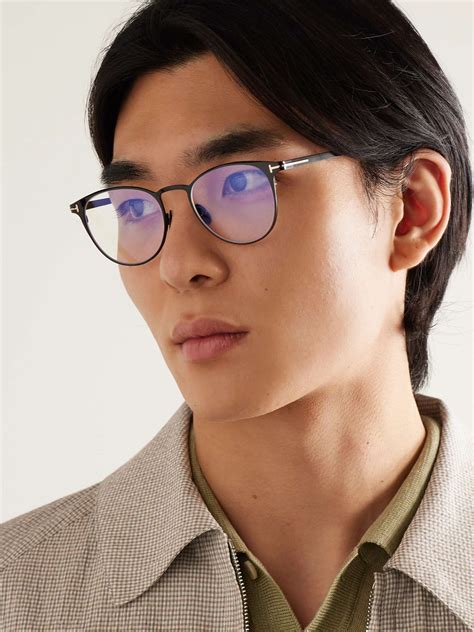 TOM FORD EYEWEAR Round-Frame Titanium Blue Light-Blocking Optical