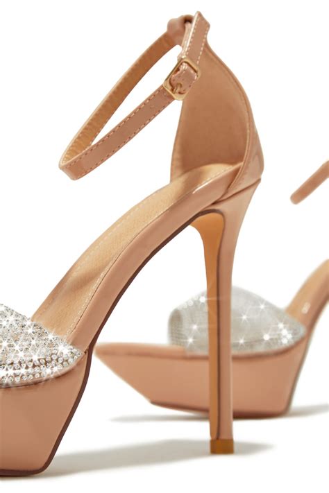 Miss Lola | Sweet Fatale Nude Embellished Platform Heels – MISS LOLA