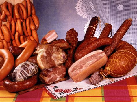 Фотография Колбаса Пища Мясные продукты 1600x1200