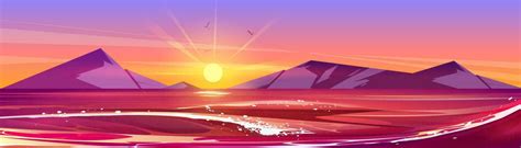 Sea landscape with sun in sky on horizon at sunset 23869668 Vector Art ...