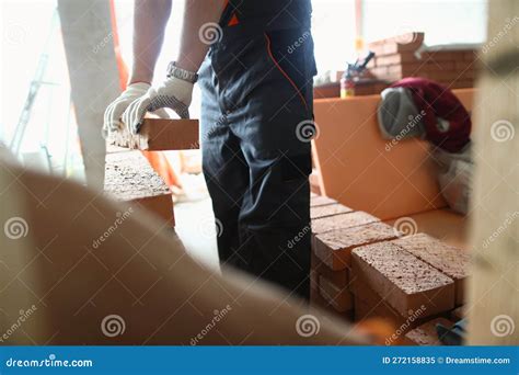bricklayer  mason laying bricks  build wall stock image image