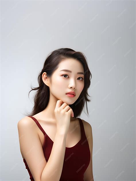 Premium AI Image | Beautiful and healthy skin care Asian girl at white