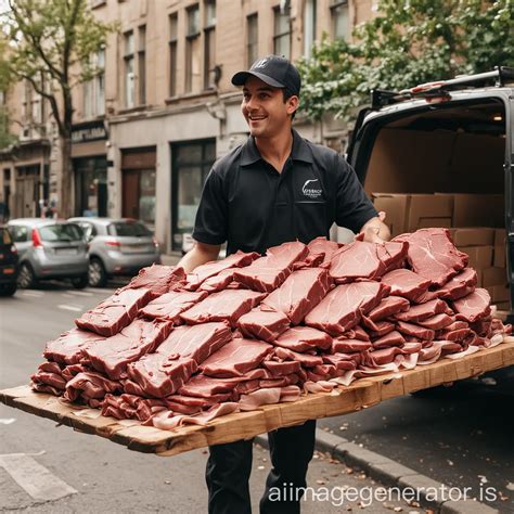 Delivery Man Delivering Fresh Meat Board | AI Image Generator