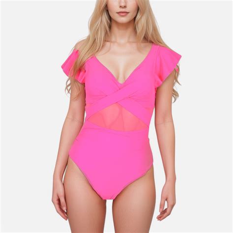 Swim Women's Flutter Sleeve One Piece Swimsuit with Crisscross Mesh