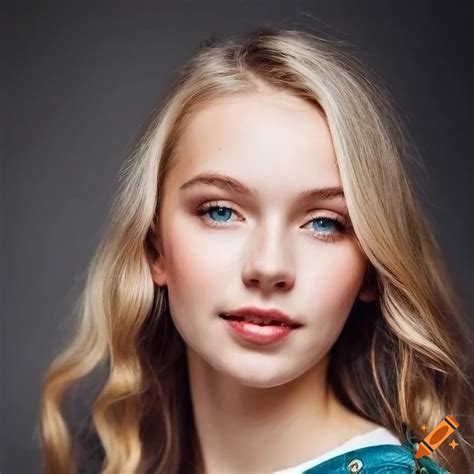 Realistic portrait of a friendly girl with pale blonde hair