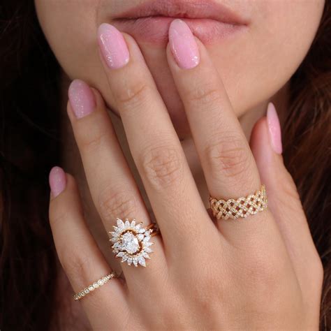 Oval Diamond Engagement Ring with Two Marquise Diamonds Wrap rings, Th