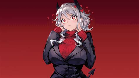 anime red eyes  big boobs horns suits malina