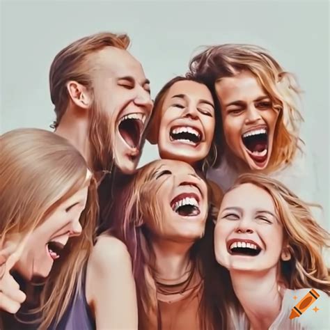 Group of six friends laughing on Craiyon
