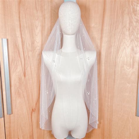 Wedding Pearl Veil, Pearl Beaded Veil, Fingertip Veil, Cathedral Veil