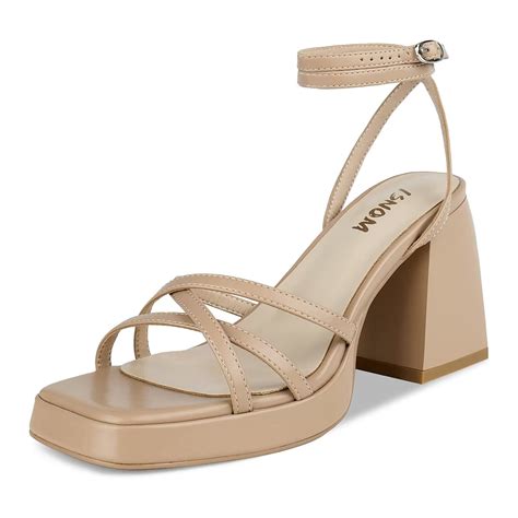 ISNOM Nude Platform Heels for Women Platform Chunky Heels for Women