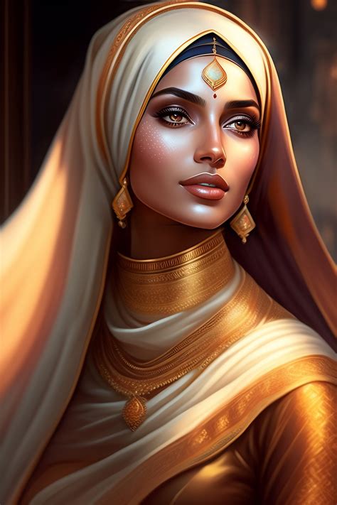 Lexica - Portrait of muslim woman wearing Hijab and hindu man love