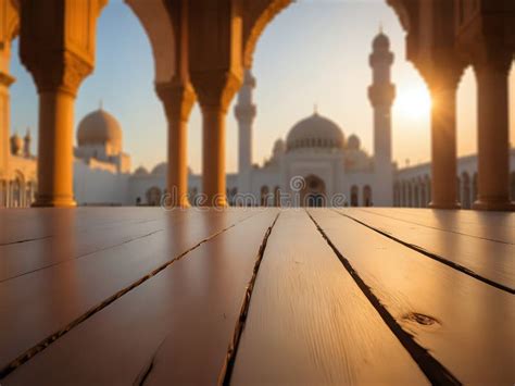 A Backdrop of Wooden Floor with a Serene Mosque in the Background ...