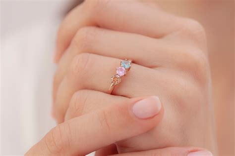 14K Solid Gold Birthstone Ring, Personalized Birthstone Ring, Dainty