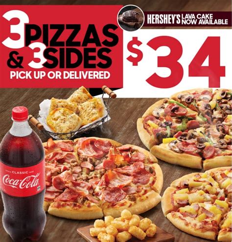 DEAL: Pizza Hut - 3 Large Pizzas + 3 Sides $34 Delivered + $1 Wing ...