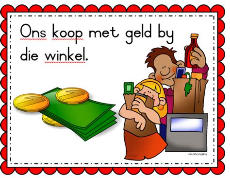 verskillende tipe winkels en inkopies juffrou