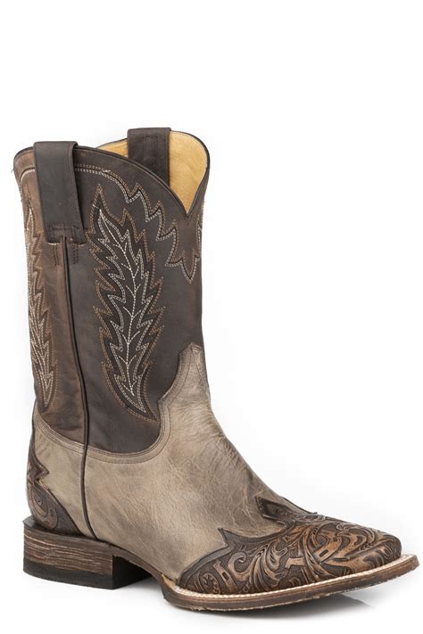 STETSON MEN'S TAN Handtooled HANDTOOLED BLAZE BOOTS II