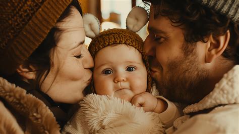 A loving couple shares a warm moment with their adorable baby, all