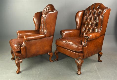 antique pair  georgian leather wing chairs  stdibs