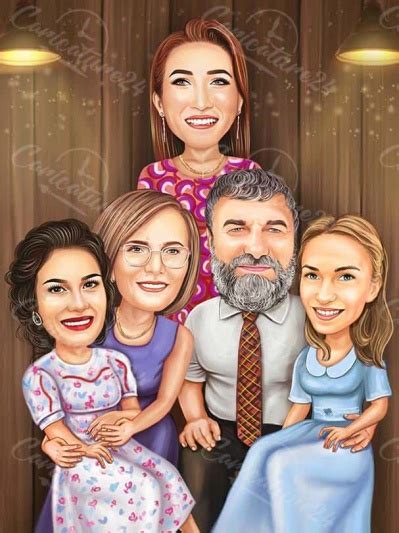 Карикатура 5 лица - подарък по поръчка от снимка | Caricature24