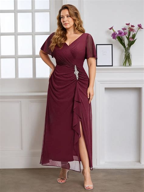 cicinia burgundy mother   bride dress long chiffon   flutter