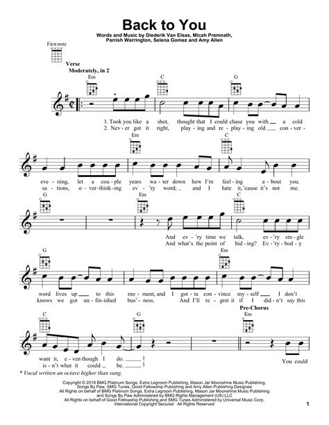 Selena Gomez Back To You Ukulele Music Notes, Sheets #pianoforbeginners ...