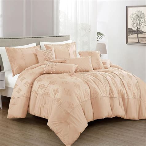 ESCA 7-Piece Severa Peach Pink Embroidery Comforter Bedding Set - OEKO