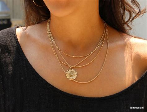 Medallion Layered Necklace Gold Coin Necklace Layer Charm - Etsy