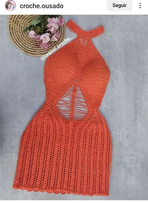 Vestido De Crochê Tubinho - Orange Crochet Dress | Vestido de crochê com renda, Vestido de noiva ...