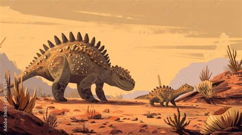 A tiny ankylosaurus cautiously exploring a new patch of land while its ...